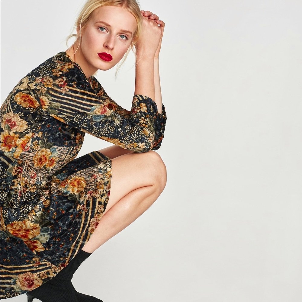 Zara floral velvet mini dress - Picture 5 of 7